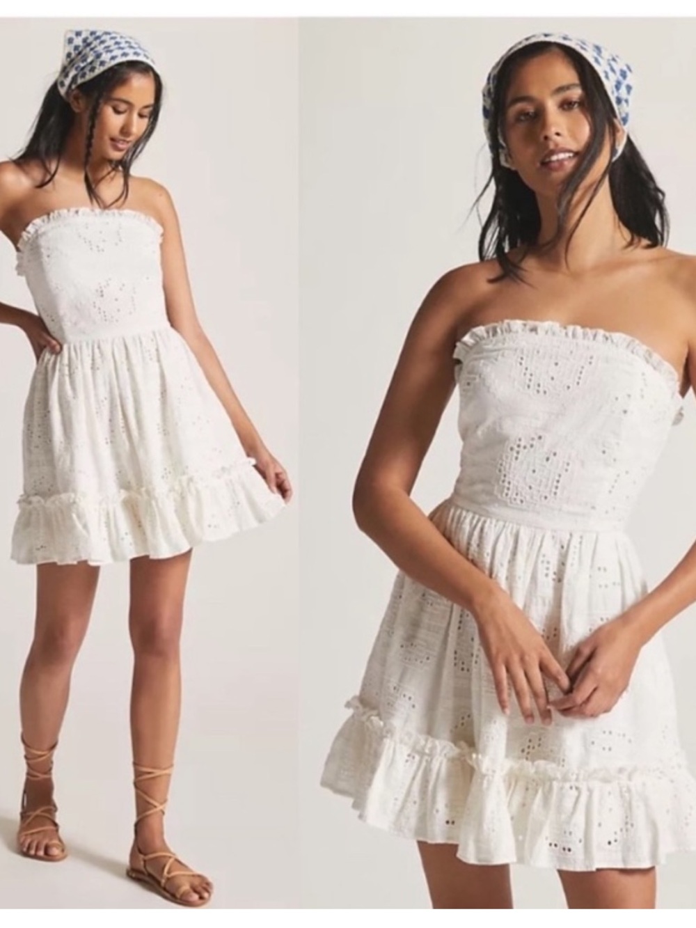 ANTHRO FOREVER THAT GIRL EYELET BABYDOLL STRAPLESS SMOCKED RUFFLE MINIDRESS 1X